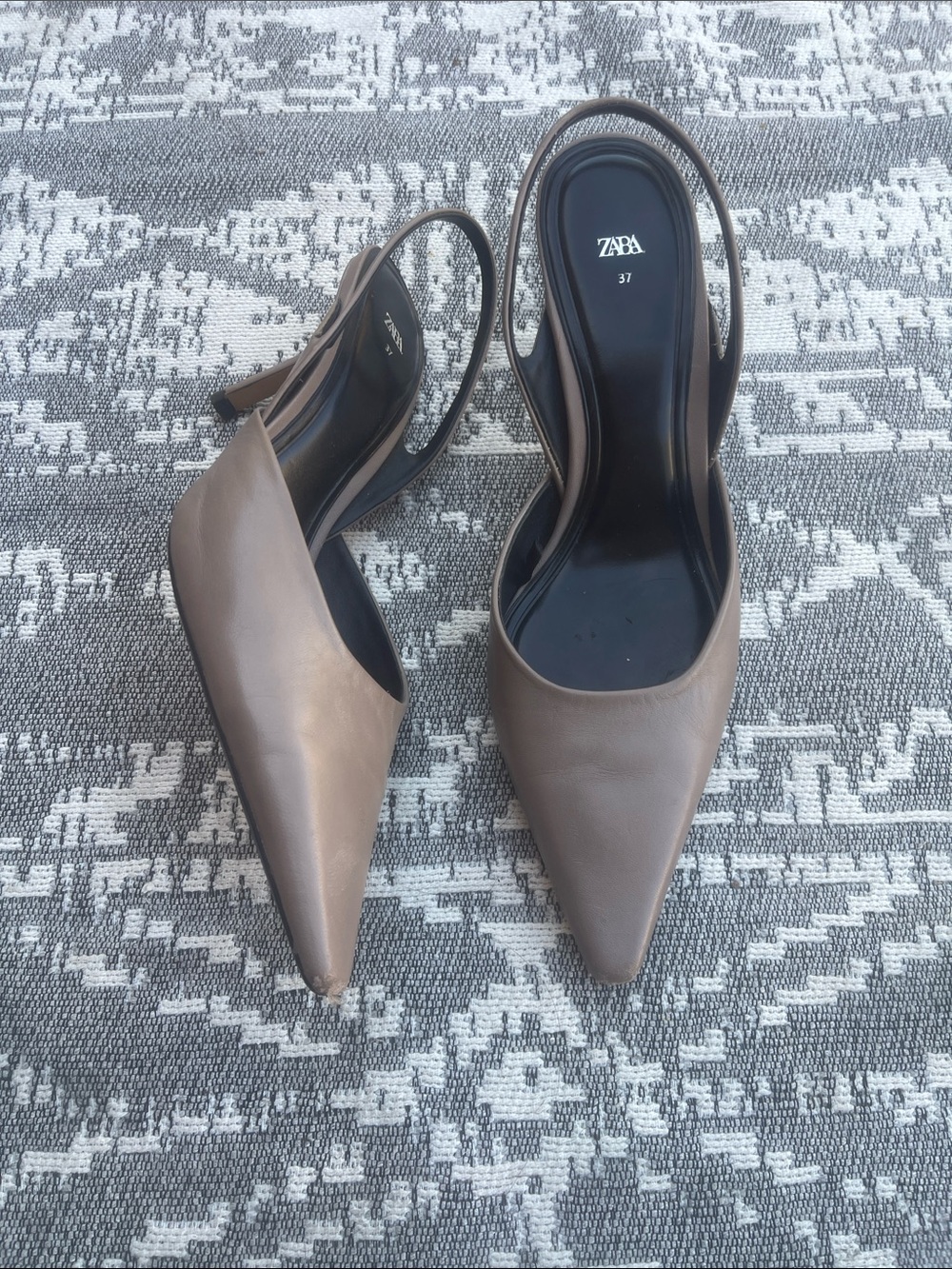 Zara Taupe Pointed Slingback Mules